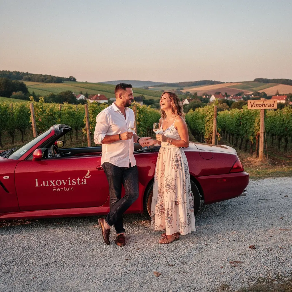 Skupina priateľov užívajúcich si jazdu v prémiovom vozidle po slovenskej prírode